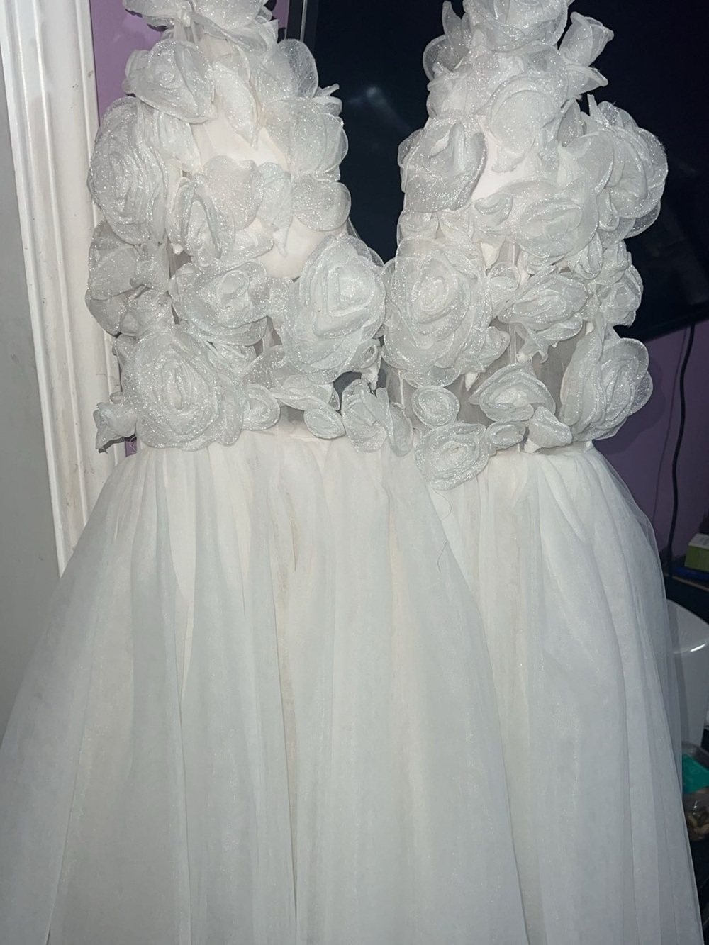 Fashion Nova White Floral 3D Applique Tulle Gown